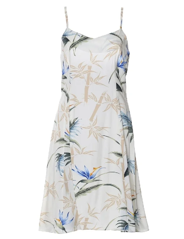 Bamboo Paradise Spaghetti Strap Hawaiian Dress in Cream