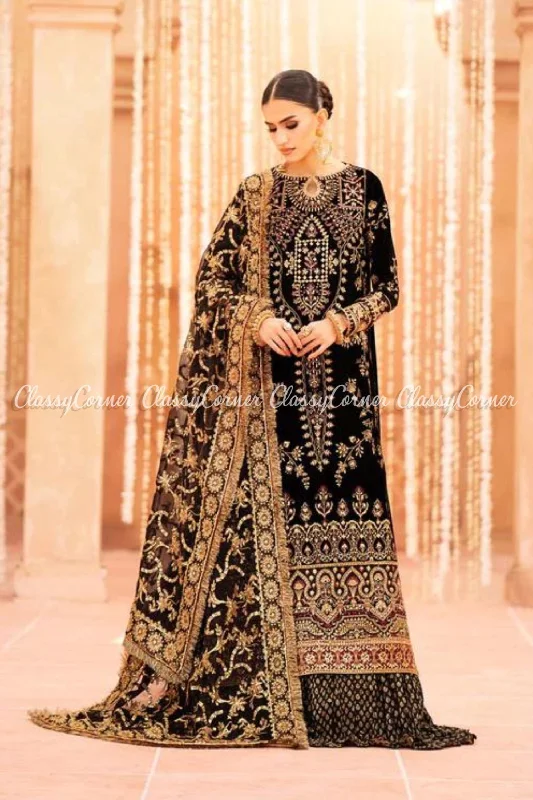 Black Velvet Embroidered Lehenga Outfit