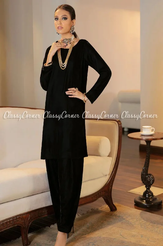 Black Velvet Pakistani Salwar Kameez Outfit