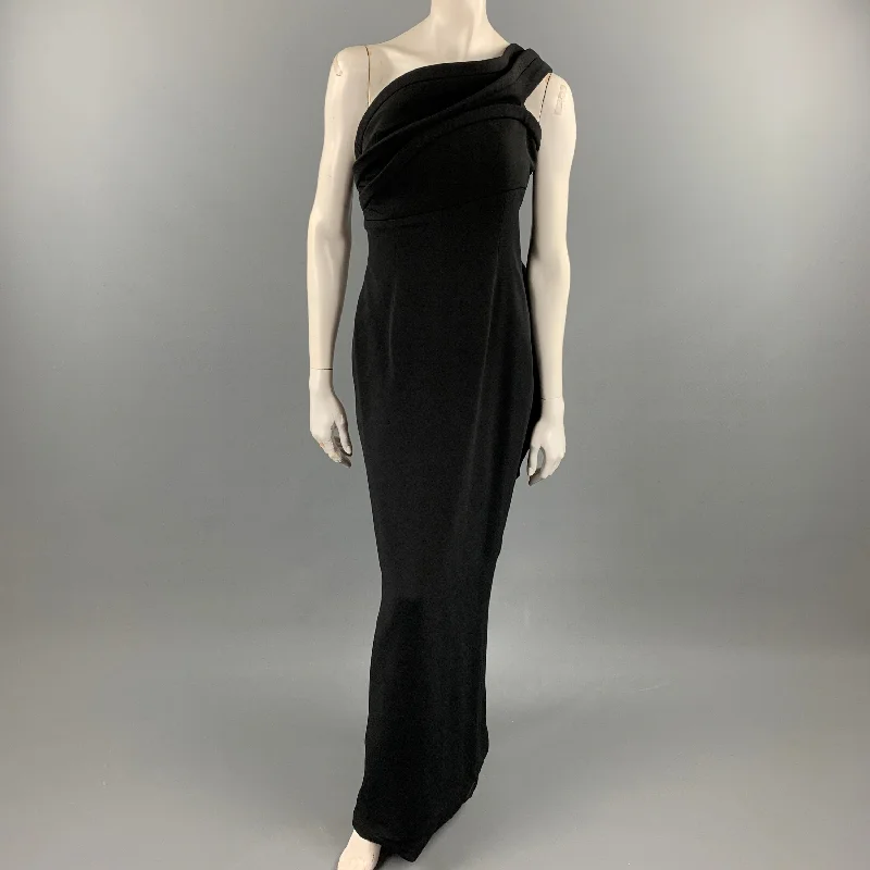 BRANDON MAXWELL Size 6 Black Viscose Blend Ruffle One Shoulder Column Gown