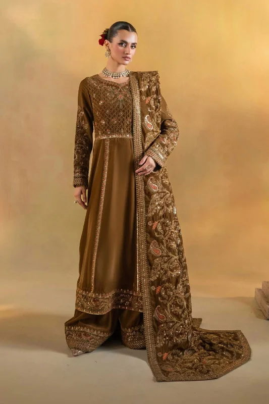 Brown Velvet 3pc Frock Suit