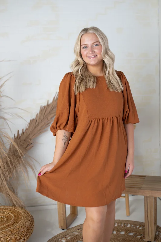 Camel Tiered 3/4 Sleeve Dress