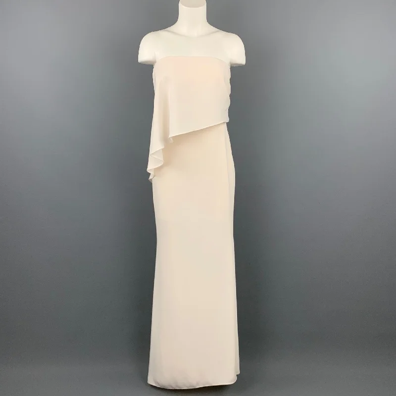 CARMEN MARC VALVO Size 2 Cream Polyester One Shoulder Column  Gown