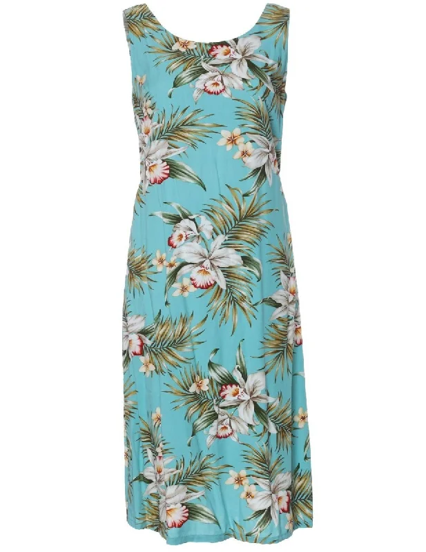 Classic Orchids Hawaiian Dress Sleeveless Bias Knee Length