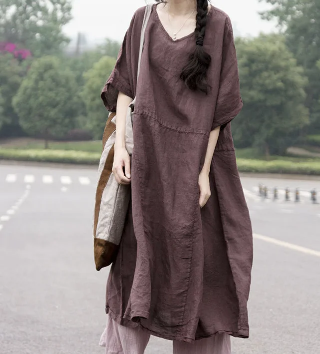 Patchwork Linen Loose Women Dress