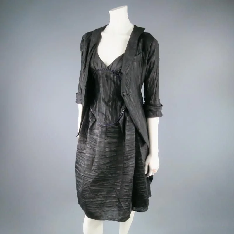 COSA NOSTRA by Jeffrey Sebelia Size M Black Textured Silk Blend Jacket & Dress Set