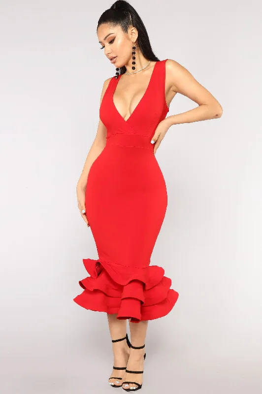 Dates With Babe Ruffle Dress - Red