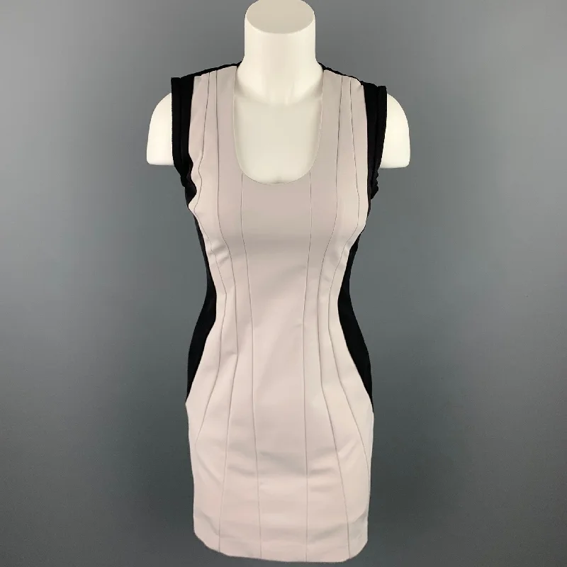 DIANE VON FURSTENBERG Size 2 Cream & Black Pleated Polyamide Sheath Dress