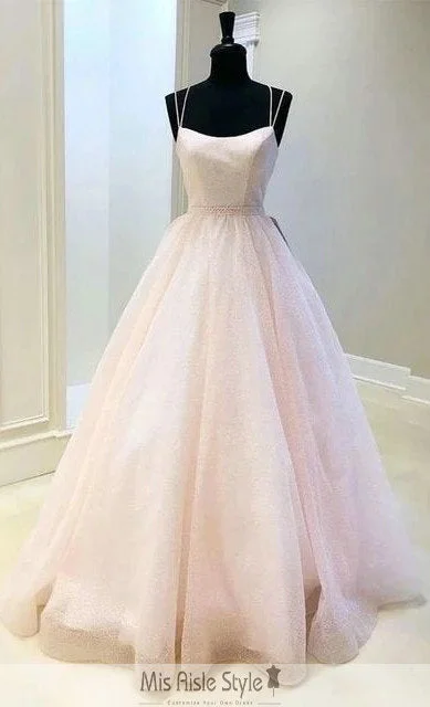 Double Straps Blush Sparkle Prom Dress