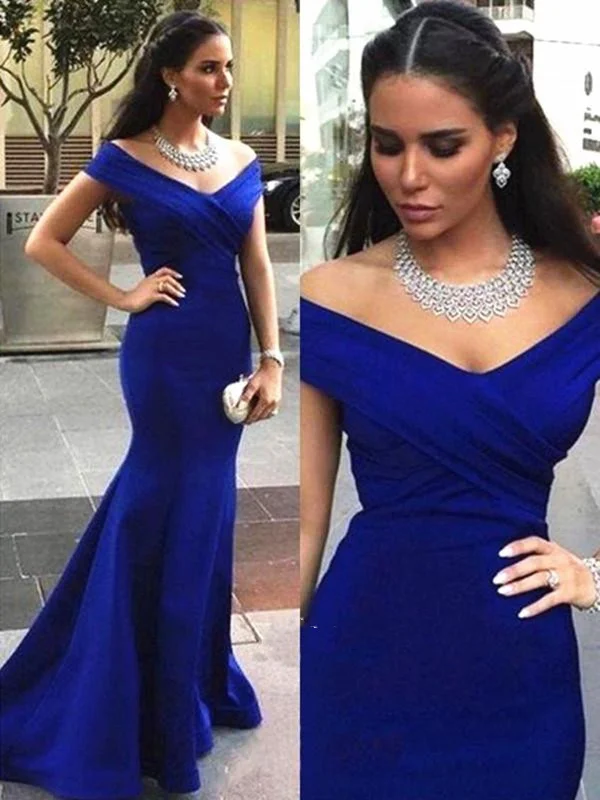 Elegant Off Shoulder Royal Blue Mermaid Prom Dresses, Mermaid Formal Dresses