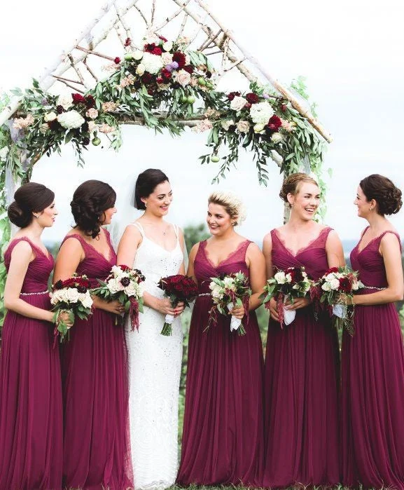 Elegant V-neckline Grape Bridesmaid Dress