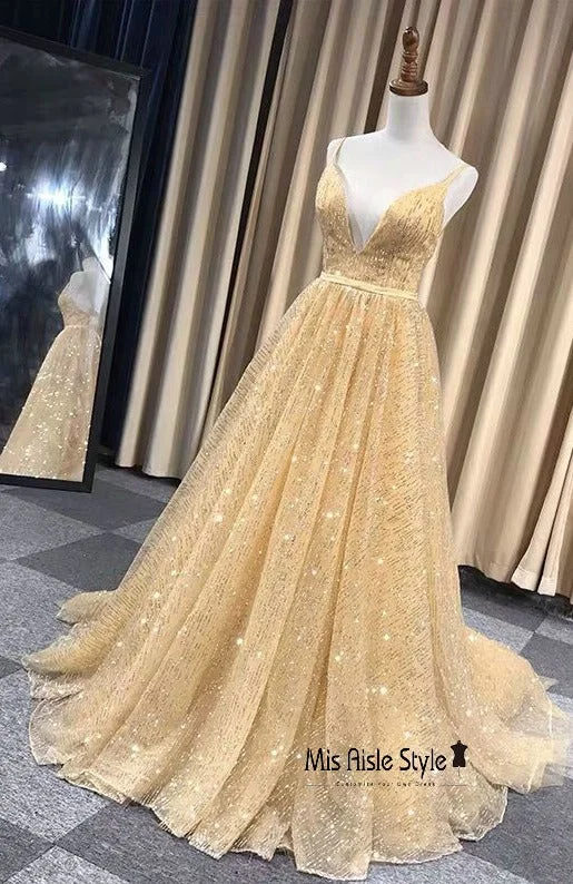 Fashion Gold Sparkle Prom Dress