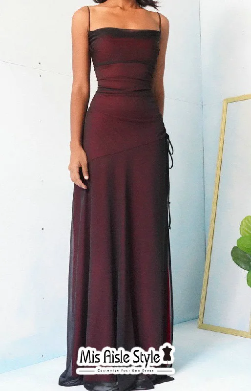 Fit and Flare Square Neckline Burgundy Prom Dress