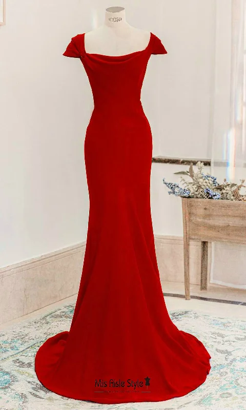 Fit & Flare Cap Sleeve Square Neckline Red Bridesmaid Dress