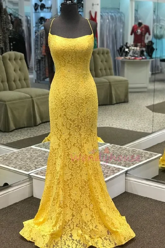 Fitted Criss Cross Back Petite Yellow Prom Dress