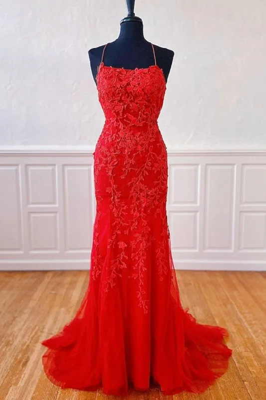 Fitted Criss-Cross Red Prom Dress