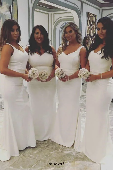 Fitted White Bridesmaid Dress