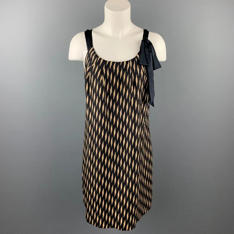 FLOREAT Size S Black & Beige Checkered Silk Shift Dress