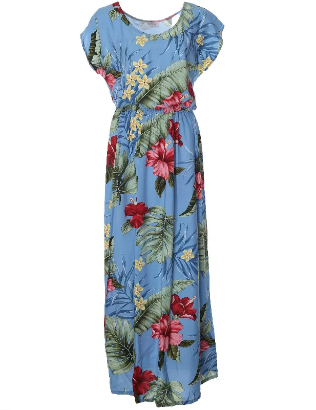 Full Length Dress Cap Sleeves Waipio Hibiscus