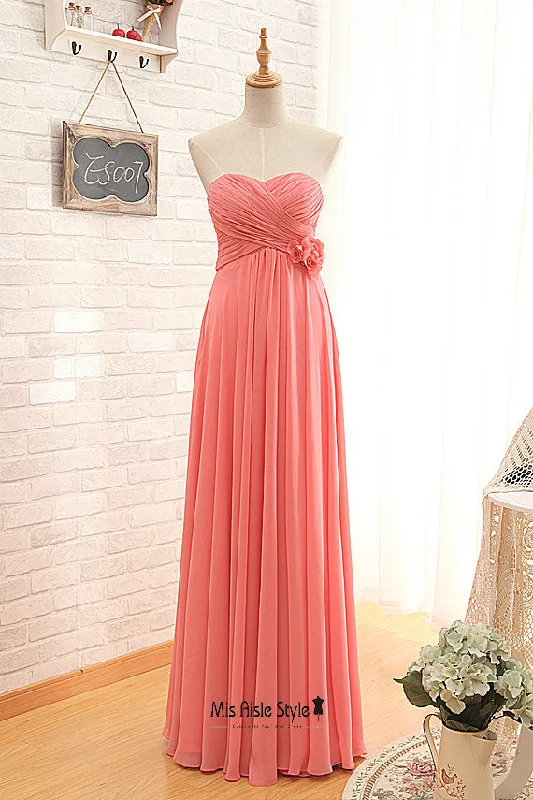 Full Length Empire Coral Bridesmaid Dress