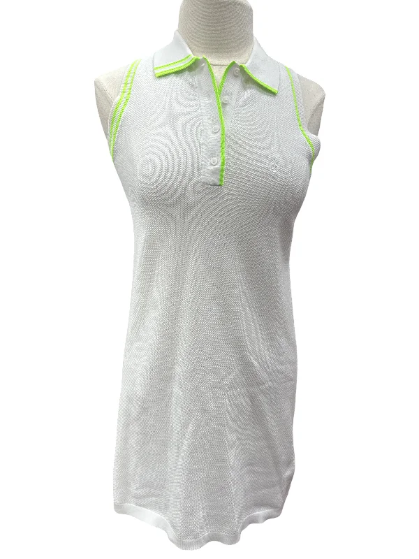 G/FORE Fully Fashioned Cotton Pique Sleeveless Polo Dress- White, Size Small