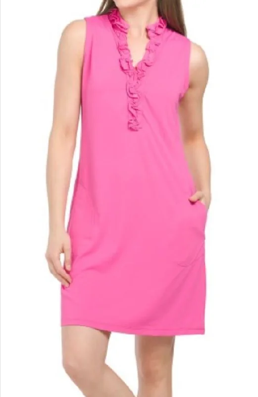 G-Lifestyle Sleeveless Double Ruffle Sun Dress - Hot Pink