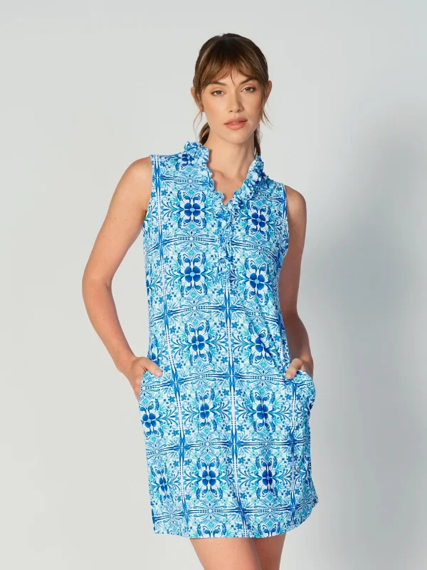 G-Lifestyle Sleeveless Double Ruffle Sun Dress - Tile Blue