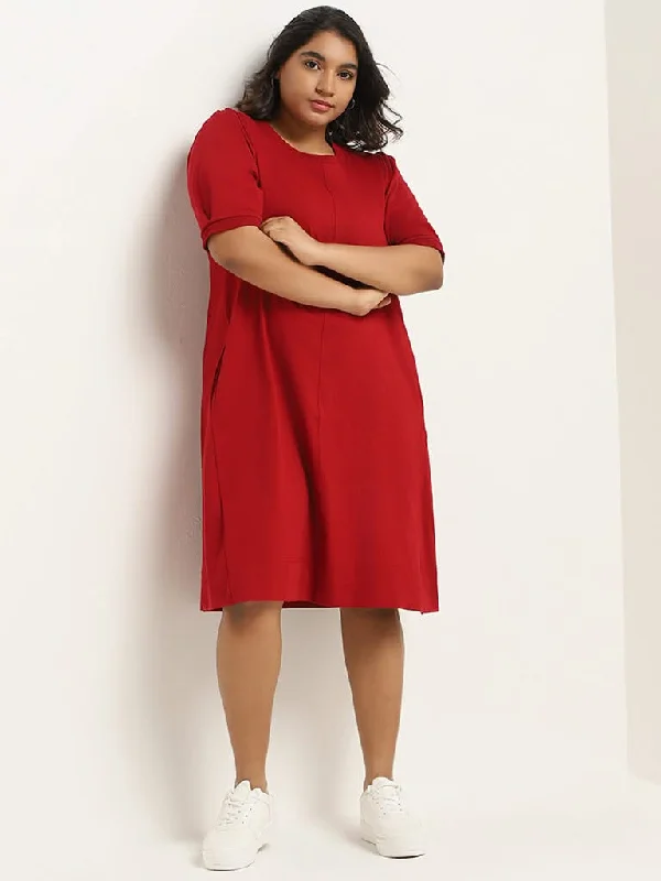 Gia Plain Red Cotton Shift Dress