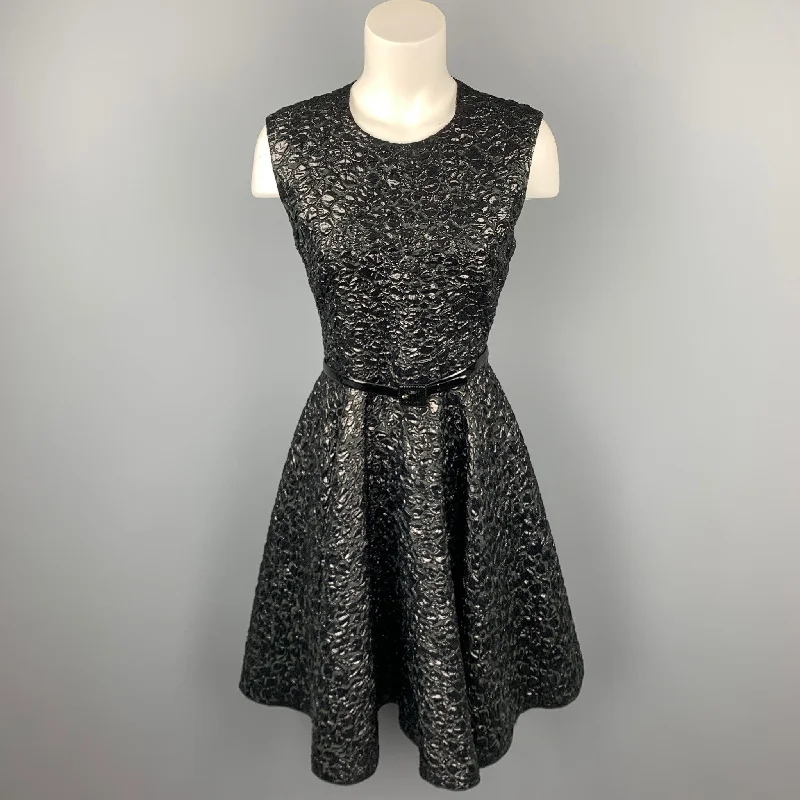 GIAMBATTISTA VALLI Size 6 Black Brocade Polyamide Blend A-Line Dress