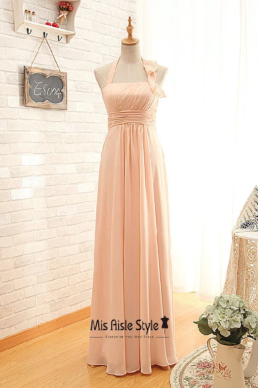 Halter Neckline Blush Bridesmaid Dress