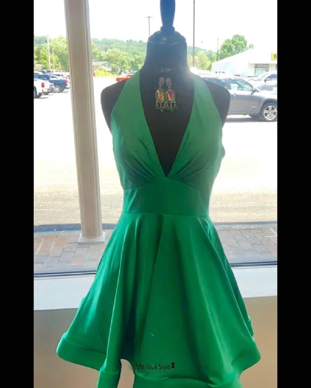 Halter Neckline Green Homecoming Dress