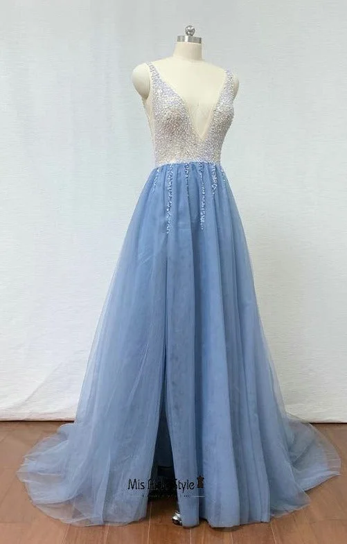 Handmade Beaded Low Back Prom Dress