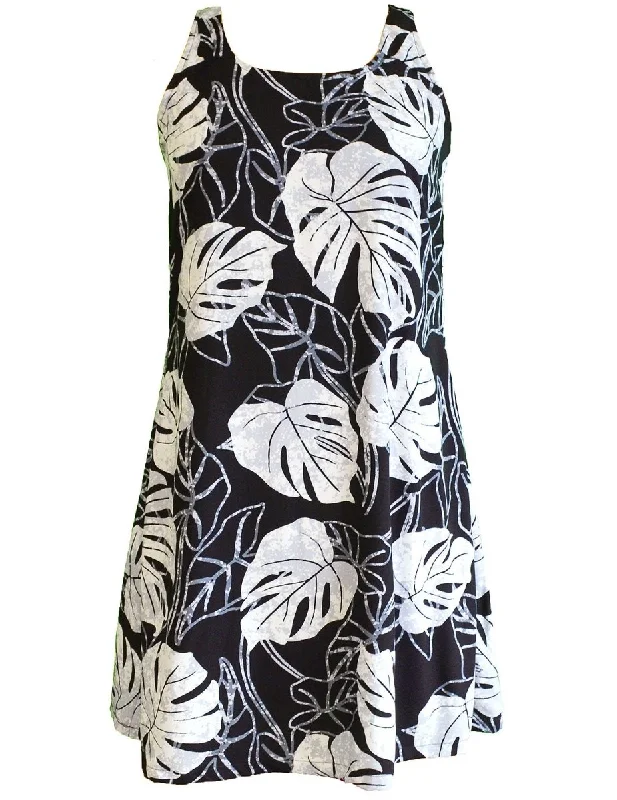 Hawaiian Dress A-Line Back Cutout Tropical Monstera