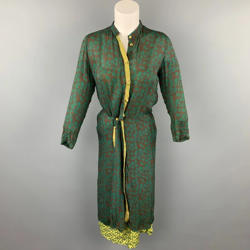 HAZEL BROWN Size 2 Green Floral Silk Wrap Dress