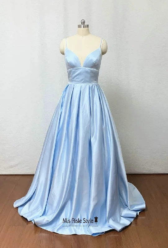 High Quality Soft Satin Light Blue Prom Dress