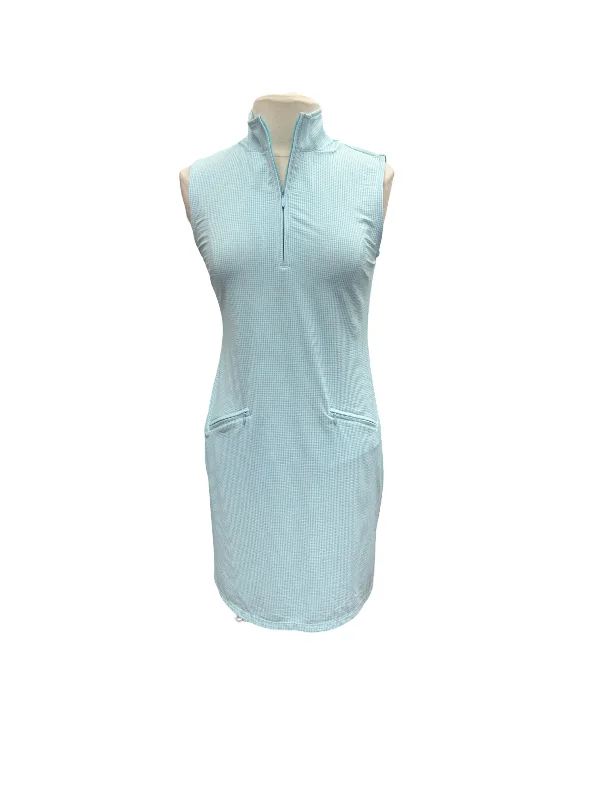 IBKUL Sleeveless Turquoise Gingham Check Dress- Small