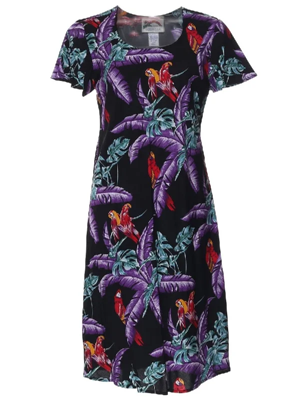 Jungle Bird Parrots A-Line Dress with Cap Sleeves