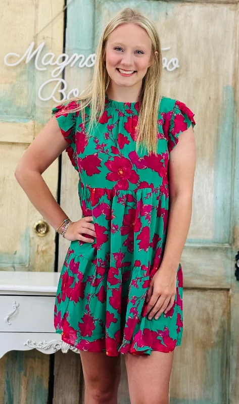 Kelly Green Floral Print Dress