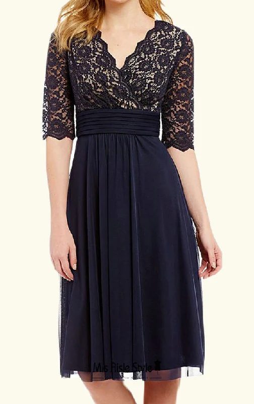 Knee Length Half Sleeve Dark Navy Mother of The Bride Dress