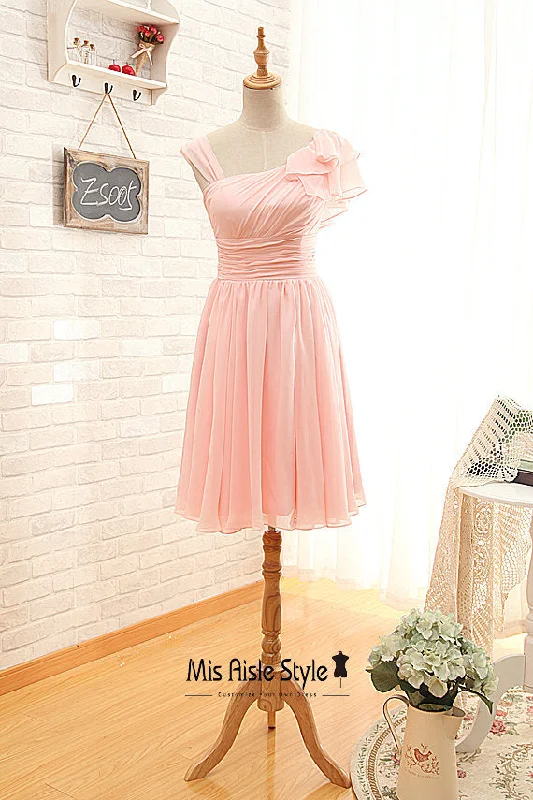 Knee Length Pink Bridesmaid Dress