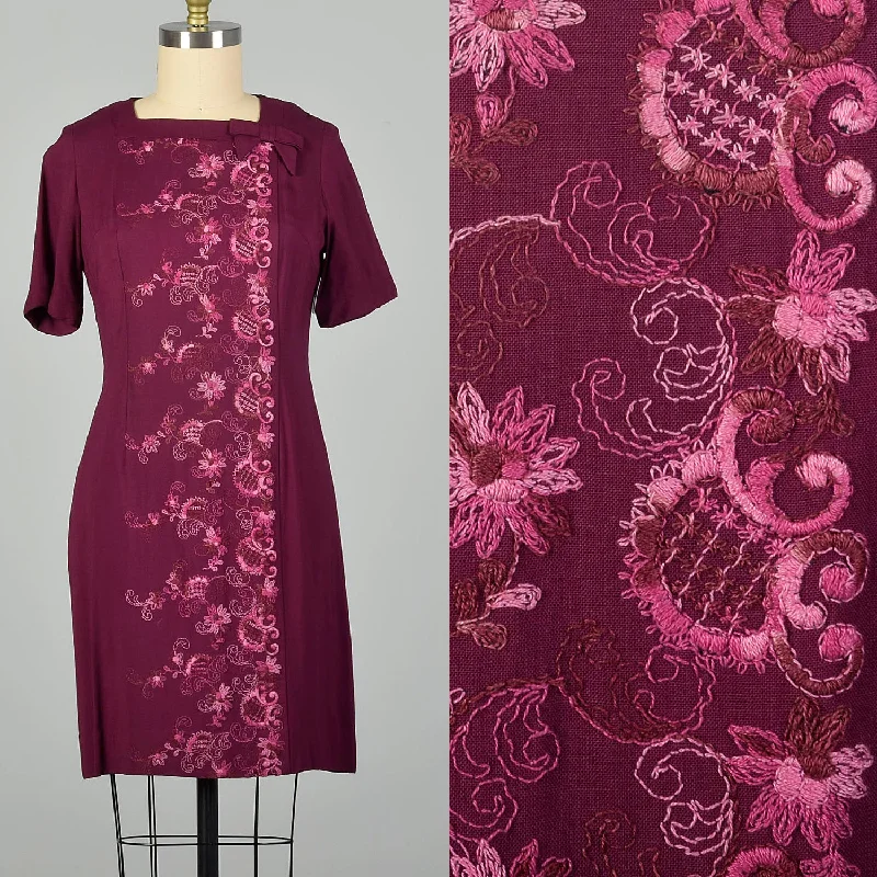 Large 1960s Fuchsia Embroidered Dress