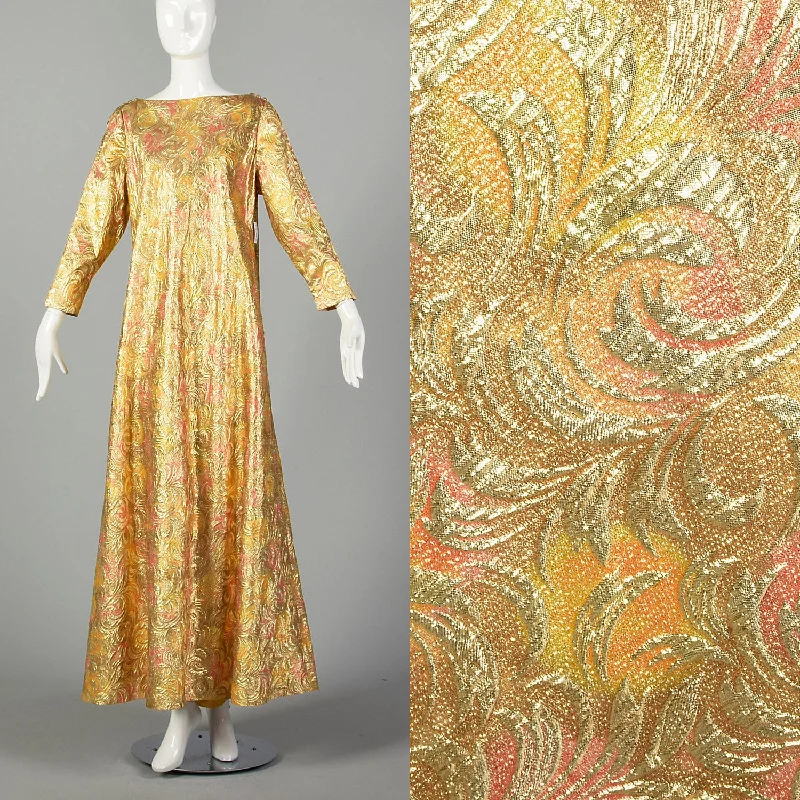 1960s Lucie Ann Flowy Metallic Gold Kaftan