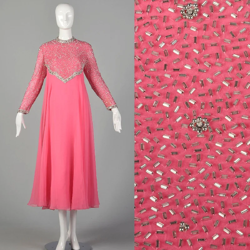 Large 1970s Pink Beaded Formal Dress