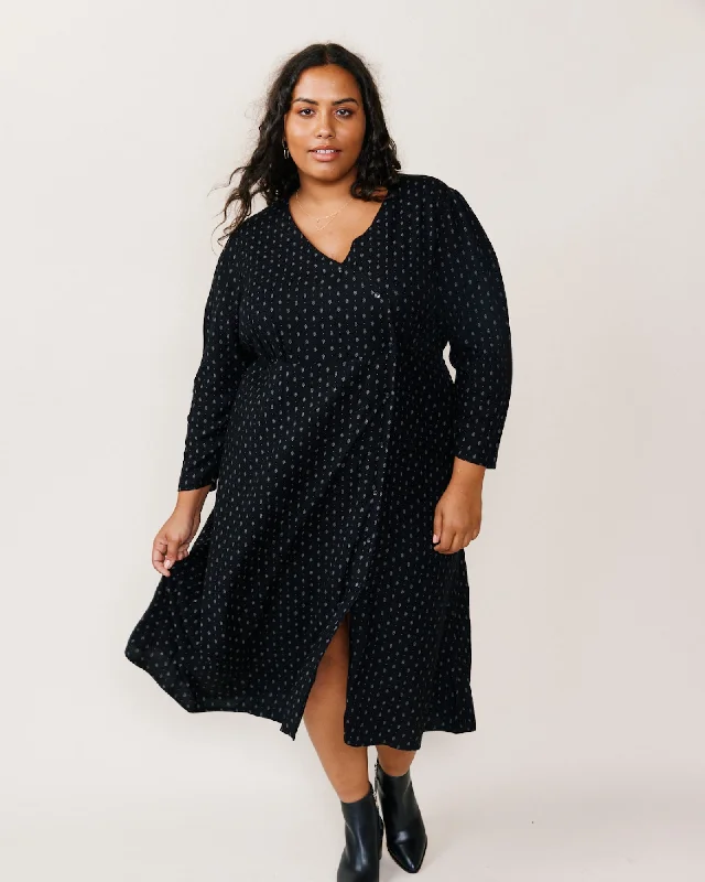 Lena Wrap Over Dress | Black Diamond Dot