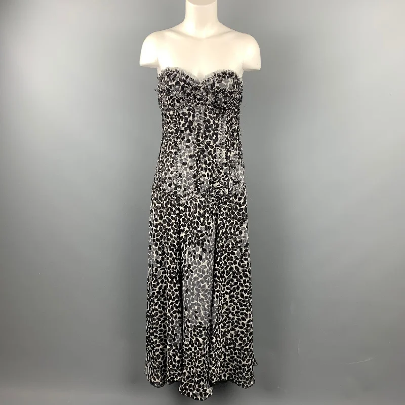 LIANCARLO Size 8 Black & White Chiffon Silk Strapless Dress Gown