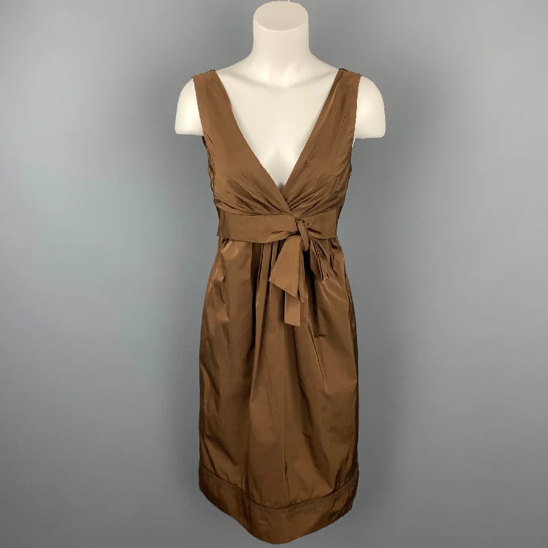 LIDA BADAY Size 8 Brown Polyester Sleeveless Sheath Dress