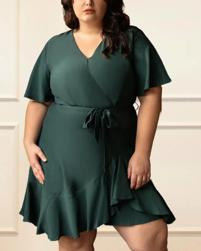 Lilou Dress Cross-Over Angle Flutter Sleeves | Green