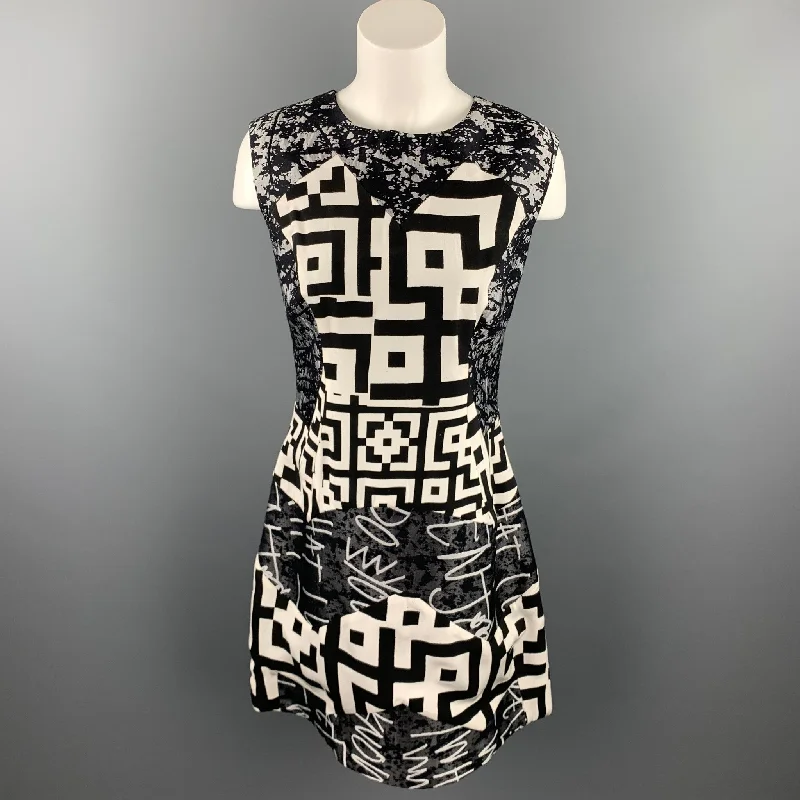 LOUISE GRAY Size 10 Gray Graphic Wool / Silk Shift Dress