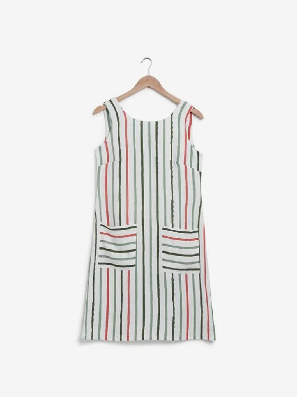 LOV Green, Red And White Striped Shift Dress