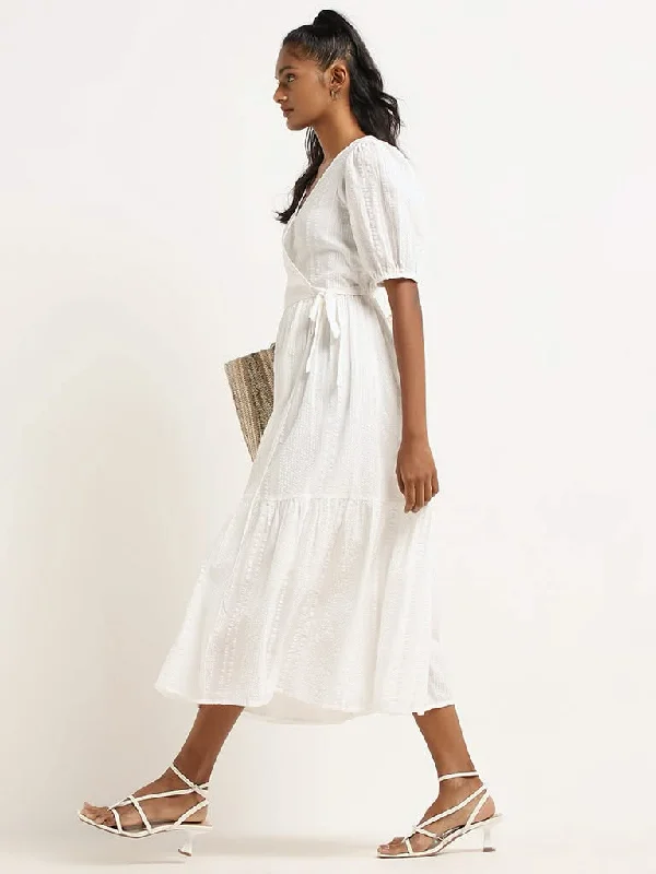 LOV White Cotton Wrap Dress